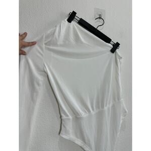 NWOT Women's One Long Sleeve White Bodysuit Cold Shoulder Medium